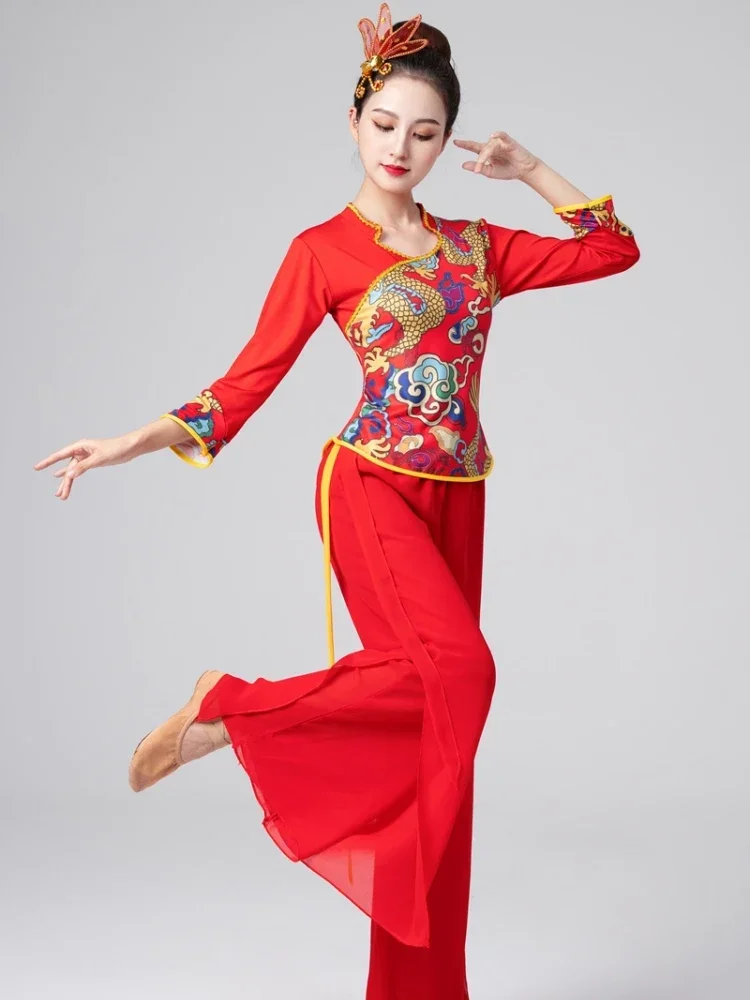 Elegant Fan Dance Performance Practice Clothes Traditional Chinese Yangko Folk Dance Costume Chinese Style Hanfu Yangko Dance