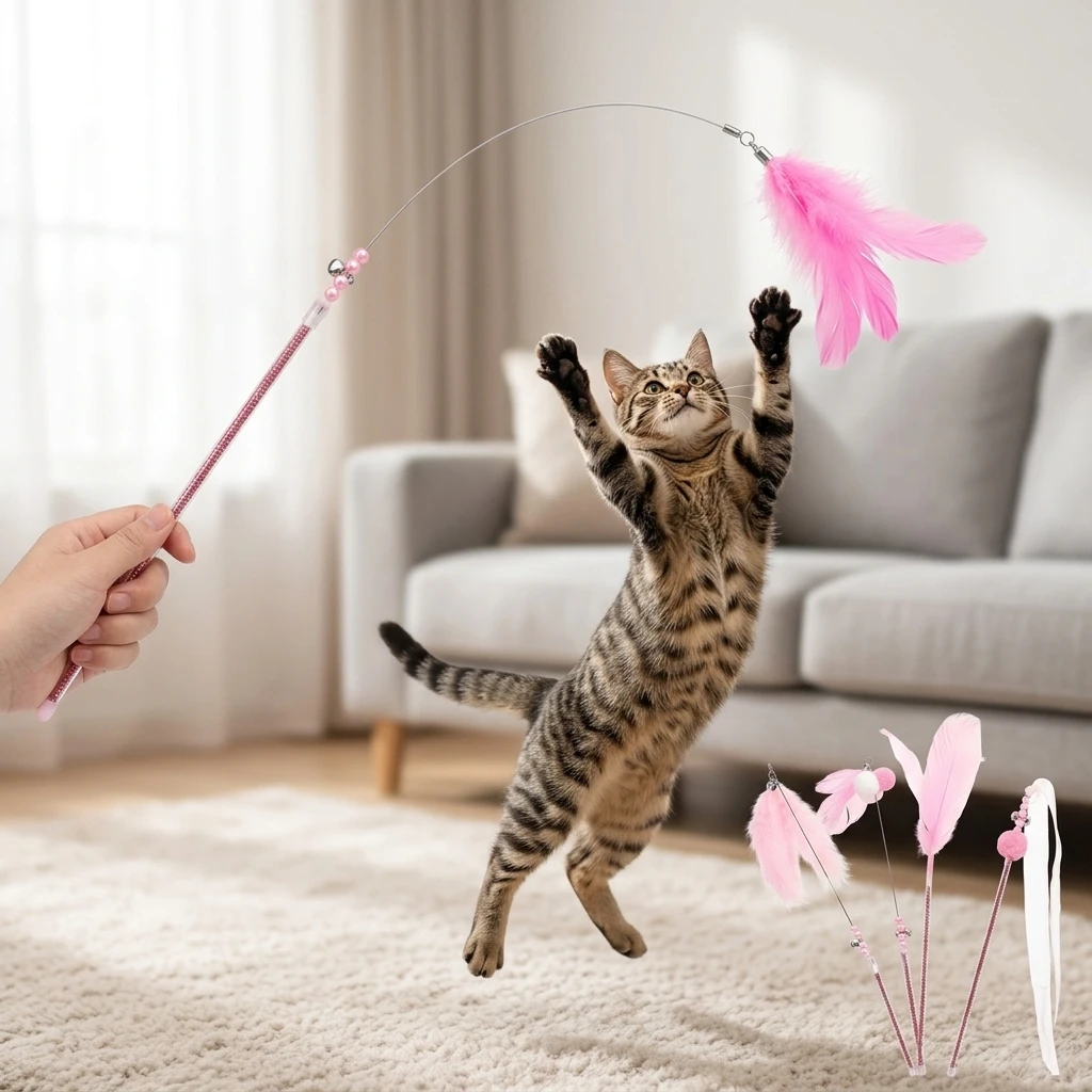 4pcs Feather Cat Wand Toy With Elastic Steel Wire Feather Teaser Bite Resistant Interactive Pet Toy For Indoor Cats And Kittens