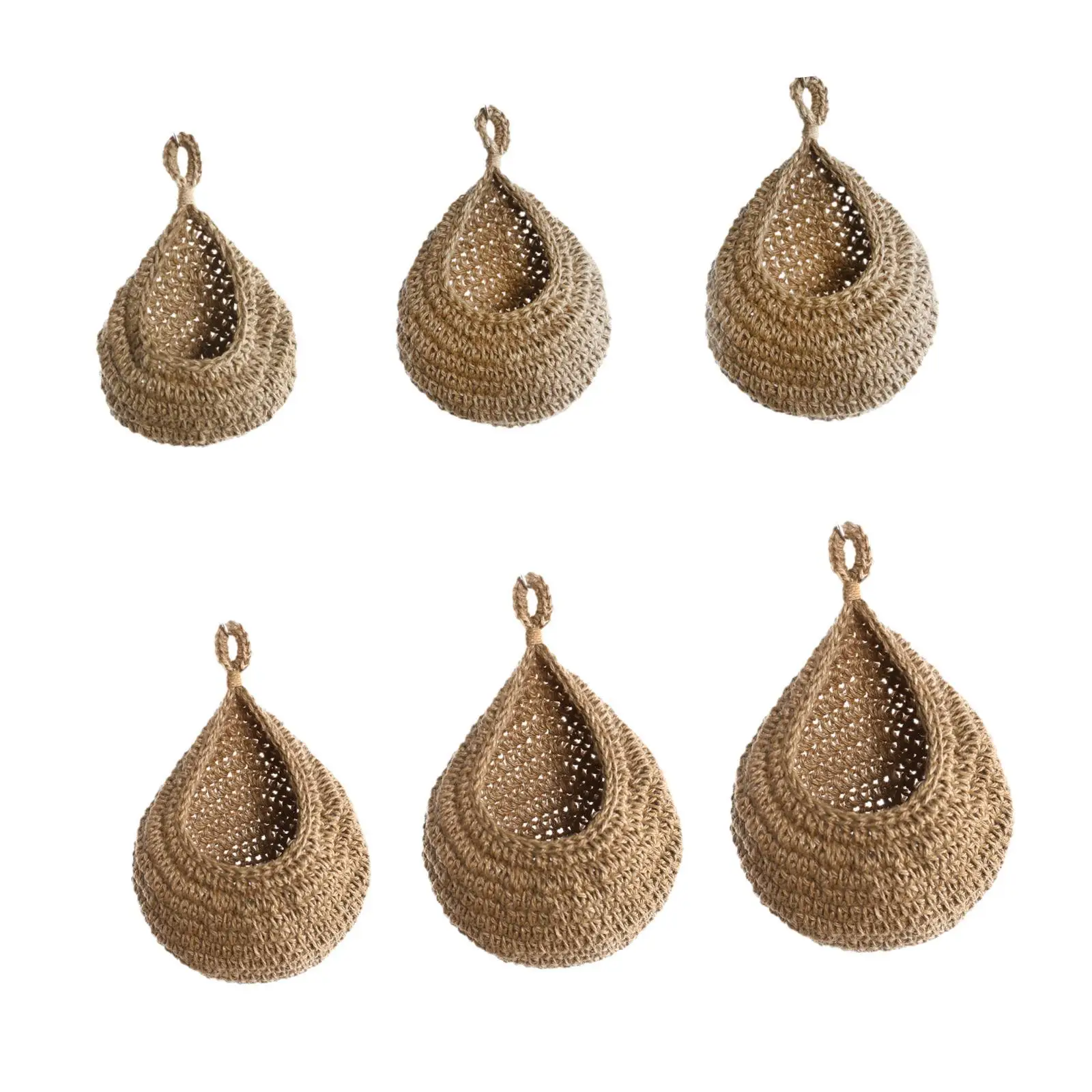 6 Pieces Jute Rope Hanging Wall Baskets for Restaurant Lightweight Weaving