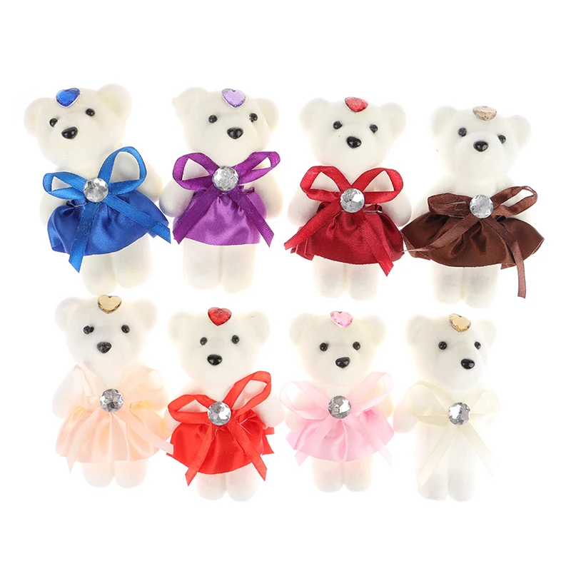 10PCS 12cm Kawaii Bear Flower Bouquet Plush Toy Cartoon Doll Bear Bouquet For Graduation Birthday Wedding Gifts Party Decor New