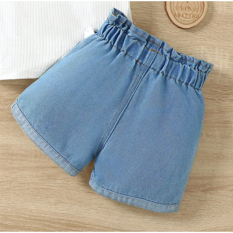 Toddler Girl Denim Shorts High Waist Elasticity Ripped Loose Fitting Denim Shorts Fashion Daily Versatile Pants for Kid 0-3Years