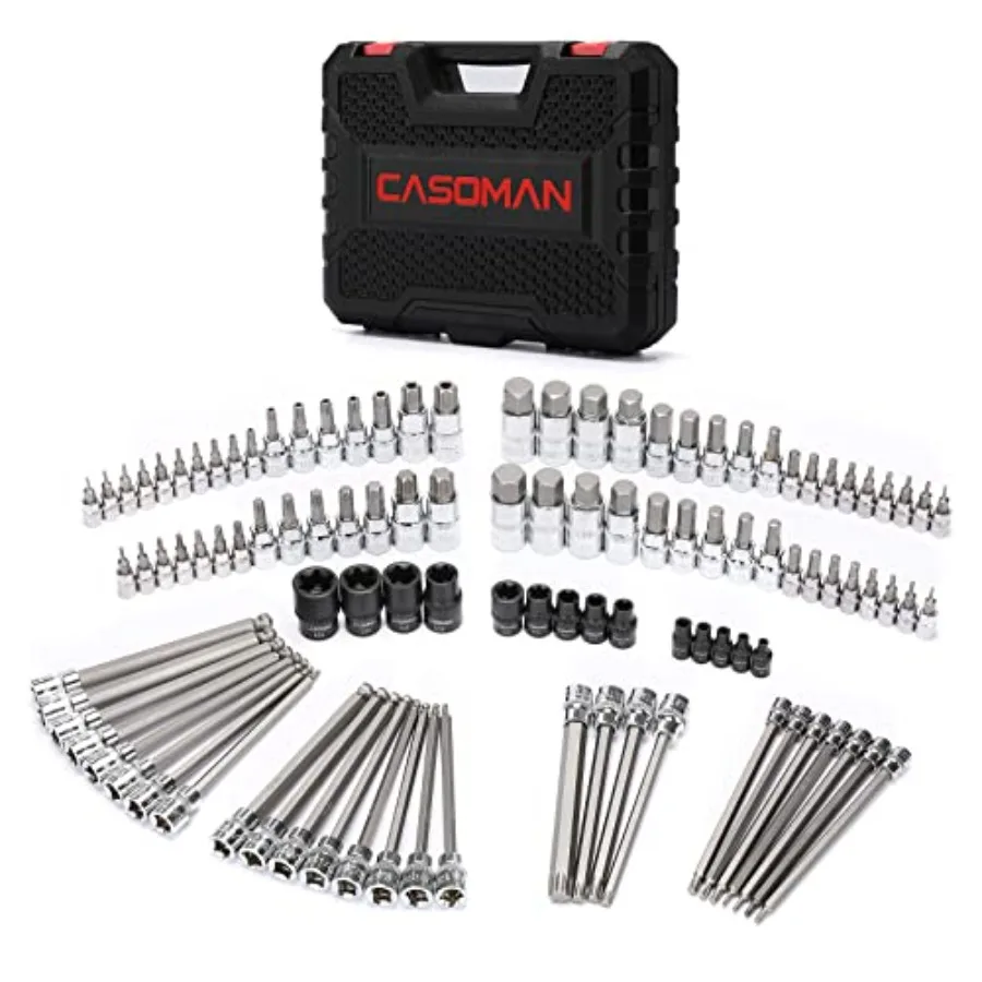 

107 Pieces Bit Socket Set 1/4" 3/8" and 1/2" Drive Torx/Tamper Proof Torx/Hex/Ball End Hex SAE/Metric S2 Steel Bits