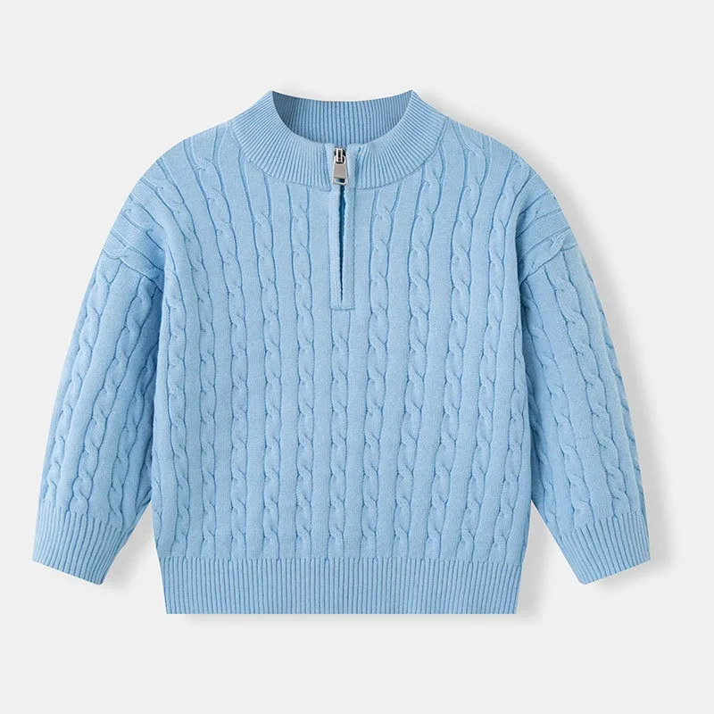 UNITIM Herbst 2-12 Jahre Kinder Jungen Pullover mit Stehkragen, Kinder Jungen Zopfmuster Pullover, einfache Langarm-Oberteile für Kleinkinder und Babys – Detail 9