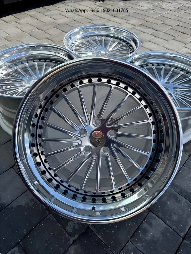 Three-piece Bright Silver  Mirror-polished Aluminum Aftermarket Wheels Deep-dish Style Lips with Different Widths Adjustment ET