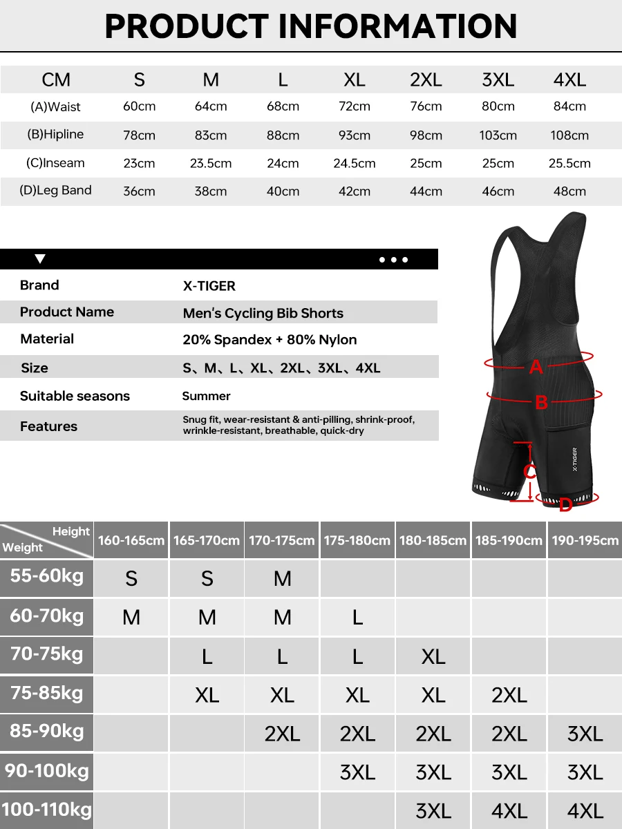 X-TIGER Radfahren Trägerhose mit Gesäßtasche Männer Outdoor 5D Gel Gepolsterte Reiten Trägerhose Fahrrad Herren Fahrradbekleidung MTB Kurz – Detail 1