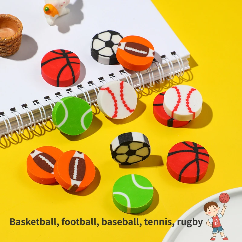 Imagem -02 - Cute Cartoon Ball Eraser For Kids Lápis Erasers Basquete Futebol Beisebol Tênis Papelaria Escolar Presentes Criativos 10 Pcs por Lote