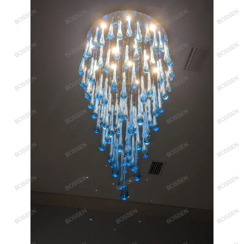 

BOSSEN Luxury Modern Chandelier Luster Water Drop Glass Ceiling Luster Adjustable Dimmable Pendant Light For Villa Hotel Stairca