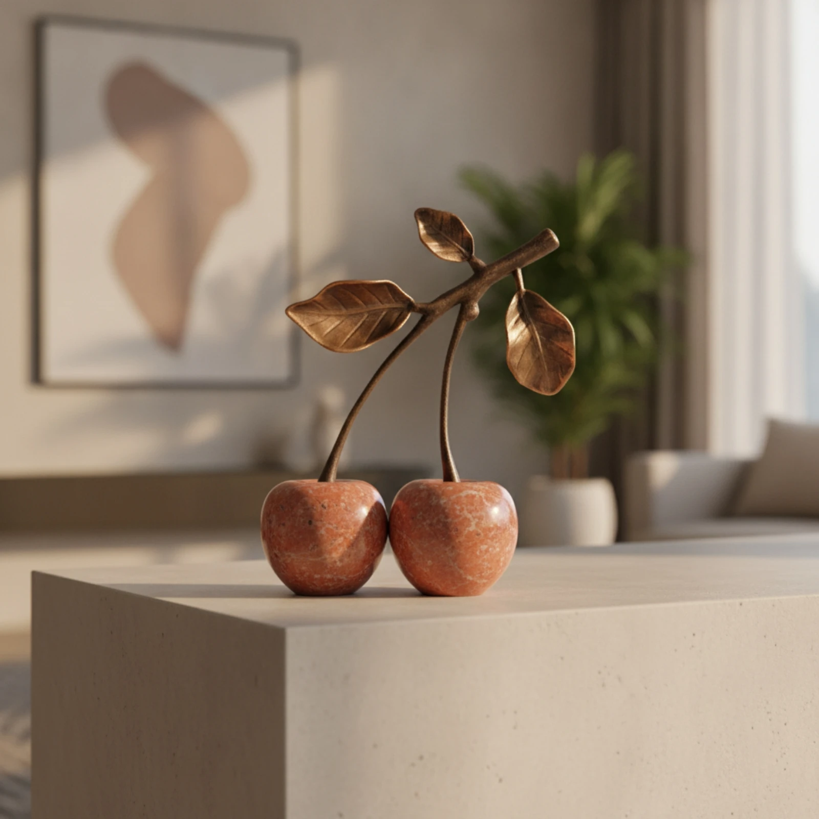 Tabletop Ornament with Branch-and-Leaf Top Metal-likeLooking Sculptural Accent for Entryway Console, Coffee Table