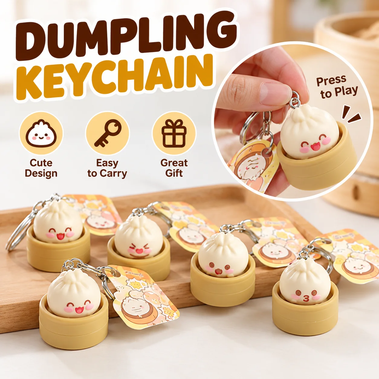 1-8PCS Cute Steamed Bun Squeeze Keychain Realistic Dimsum Design Soft Slow Rebound Decompression Fidget Stress Relief Toy