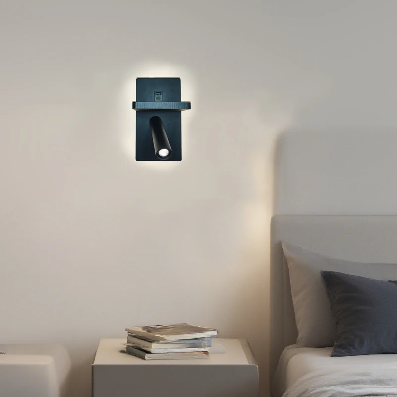 Wireless Charging Wall Light Sleek Black Modern Wall Sconce Adjustable Spotlight for Bedroom Living Room Corridor Home Decor