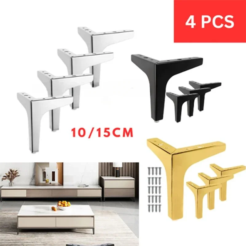 4 buah kaki Kabinet kaki furnitur logam, kaki furnitur segitiga logam Modern pengganti DIY lemari kabinet kursi Sofa