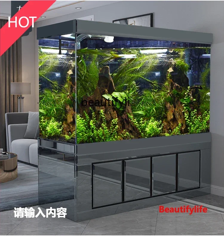 

6239 large household custom light luxury bottom filter ultra-white glass aquarium living room floor partition wall fish tank