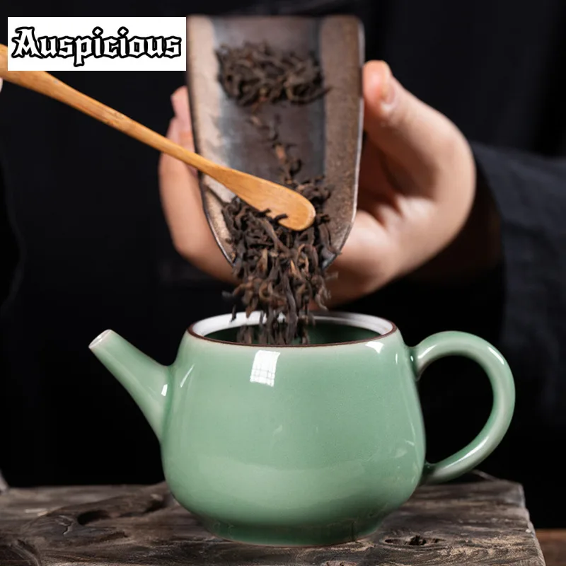 200ml Handmade Longquan Celadon Knife Jumping Teapot Antique Art Tea Infuser Pot Tea Maker Kettle With Filter Tea Ceremony Craft