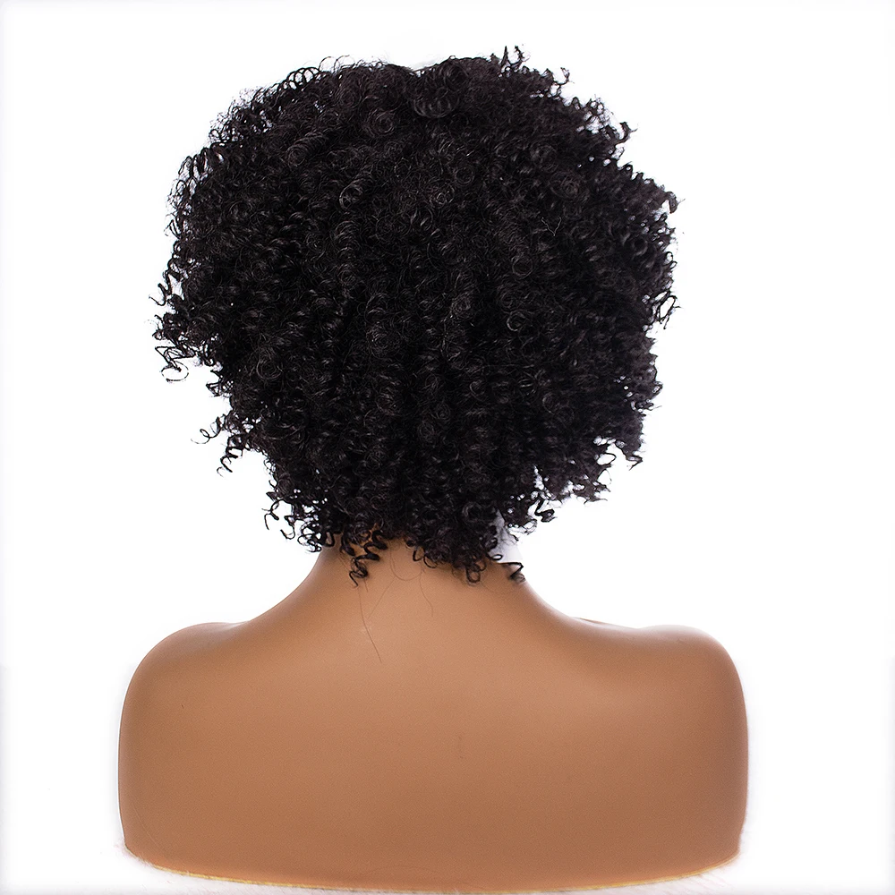 14 inch short synthetic curly hair women's puffy hair natural black wig suitable for concert theme party