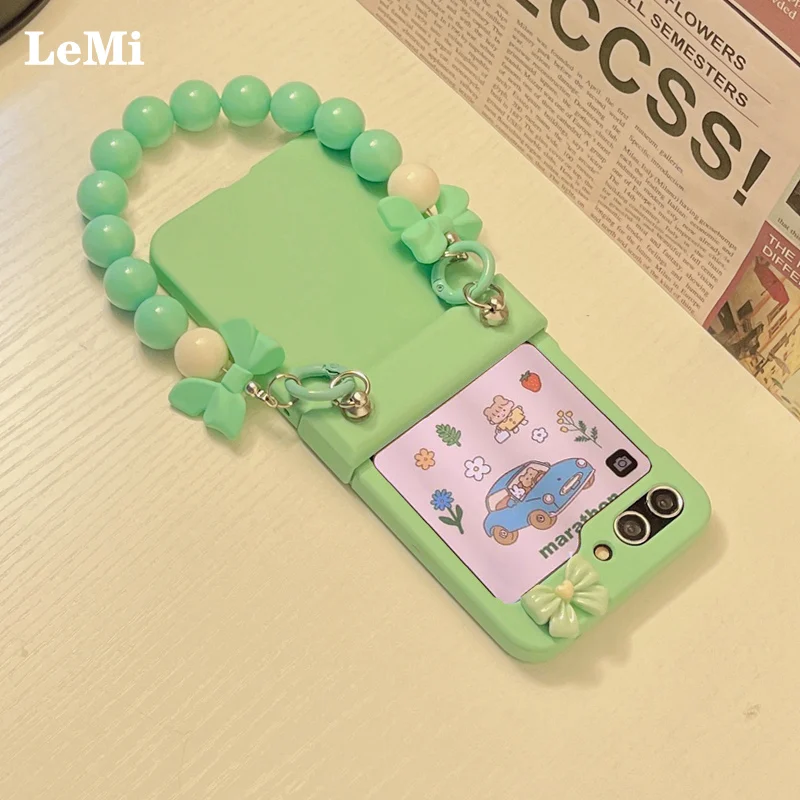 For Samsung Galaxy Z Flip 3 4 5 6 zflip5 zflip6 Phone Case Cute Bow Bracelet Chain Hinge Protective Cover