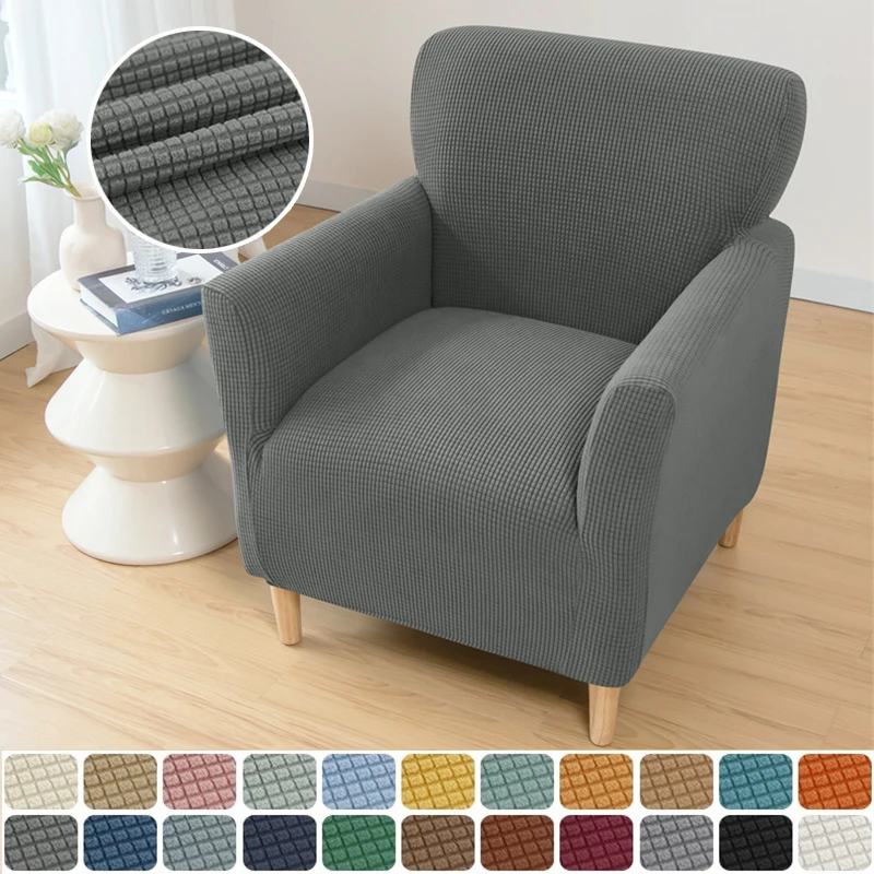 Polar Fleece Club Tub Chair Cover Solid Color Home Armchair Slipcovers Elastic Single Sofa Covers for Living Room Bar Counter