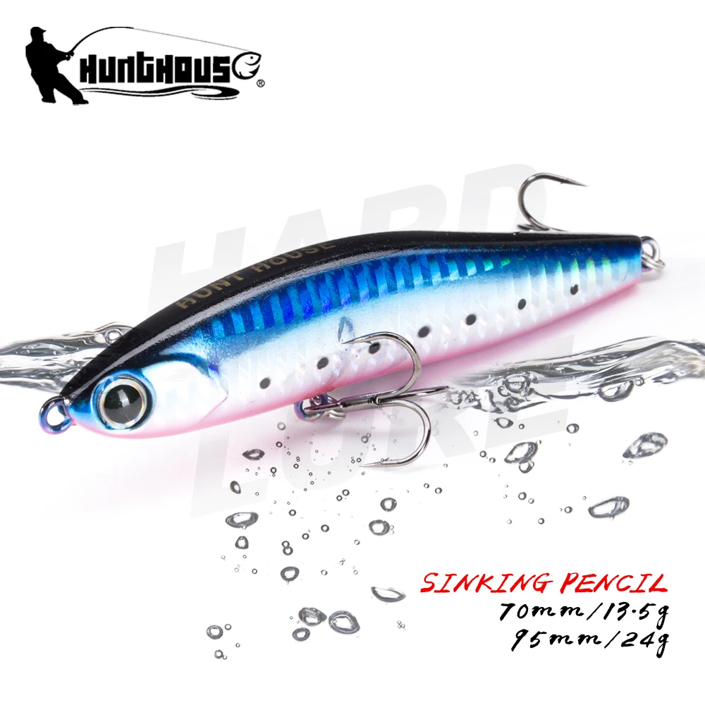 

Hunthouse Pencil Fishing Lure Sinking Hard Bait Long Casting Stickbaits trolling Wobbler 70mm/95mm Saltwater Seabass pike Tackle