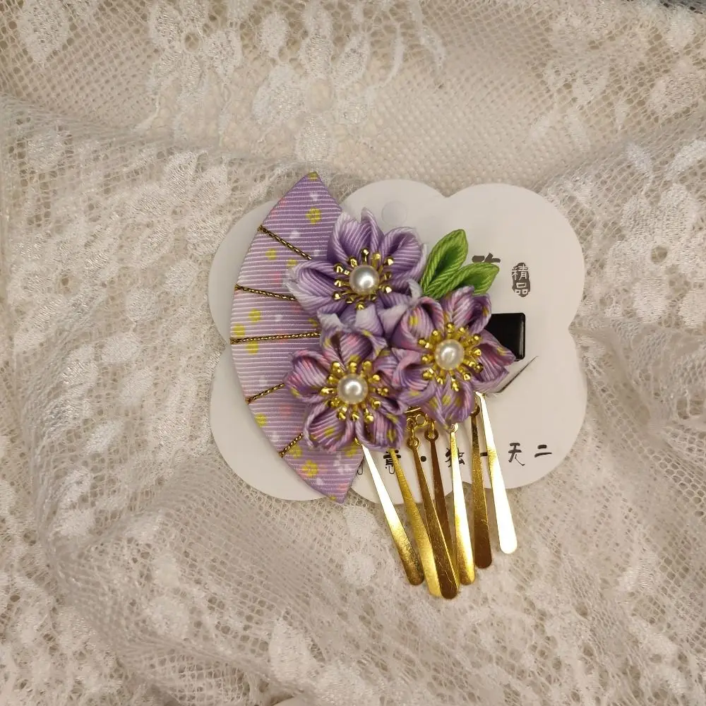 

Sweet Tassels Tassel Fan Hairpin Sakura Flower Japanese Kimono Headwear Cloth Ancient Style Hairpin Children