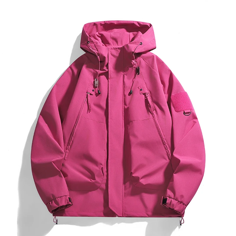 Women Men Hooded Windbreaker Jacket 100% Polyester Windproof Loose Streetwear Coat Outdoor Hiking Camping Multi‑Colors Outerwear
