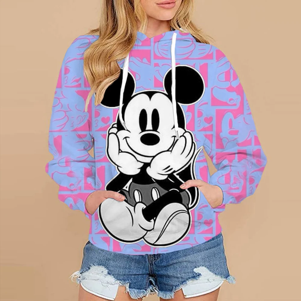 Women Sweatshirt Jacket Clothes Hoodies Women\'s Pockets Long Sleeve Pullovers Disney Minnie Mickey Mouse Female Tops