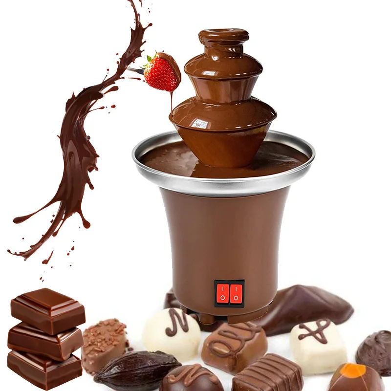 Electric Mini Chocolate Fountain Melting Pot 3 Layers Heating Auger Waterfall DIY Chocolate Fondue For Wedding Home Party