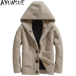 AYUNSUE Winter Real Sheep Fur Mens Jacket Napped Shearling Jackets for Men Reversible Mens Clothing Fashion Casacas Para Hombre