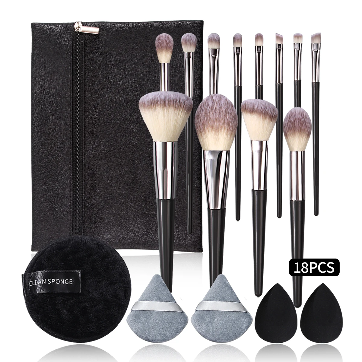 18PCS Professional Makeup Brushes Set Free Shipping with Bag & Sponge Premium Soft Makeup Brushes Set