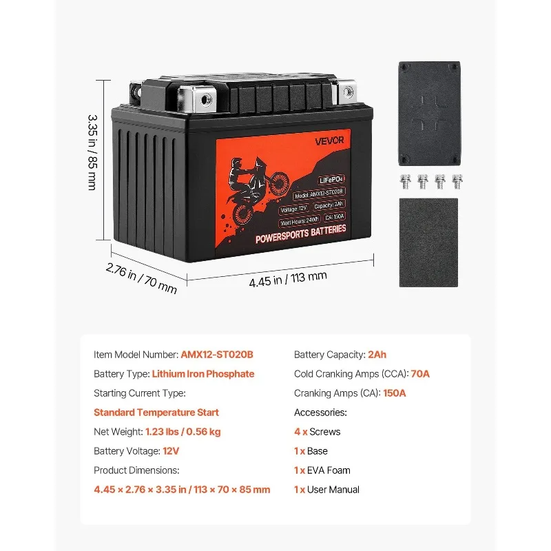 Motoraccu 12V 2Ah YTX5L-BS Hoogwaardige Powersports-accu