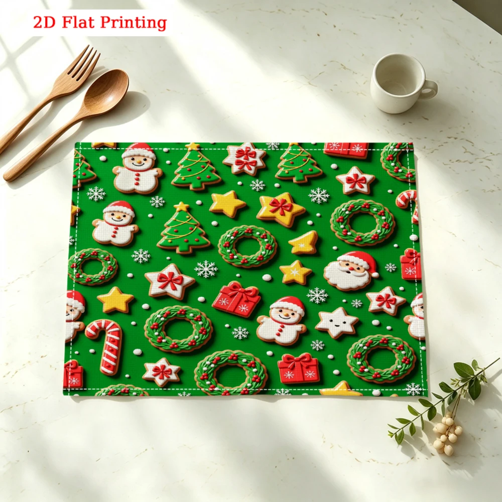 Christmas Cookies Pattern Print Design Kitchen Placemat Coaster Linen Pad Dish Coffee Cup Table Mat 30x40cm Home Decor