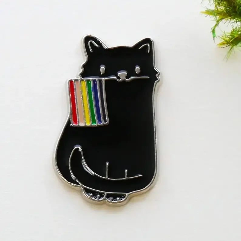 LGBTQ Rainbow Cat Pride Flag Brooch White Cat  Enamel Pin, Accessory Gift for Her Kawaii  Cute Pride Parade