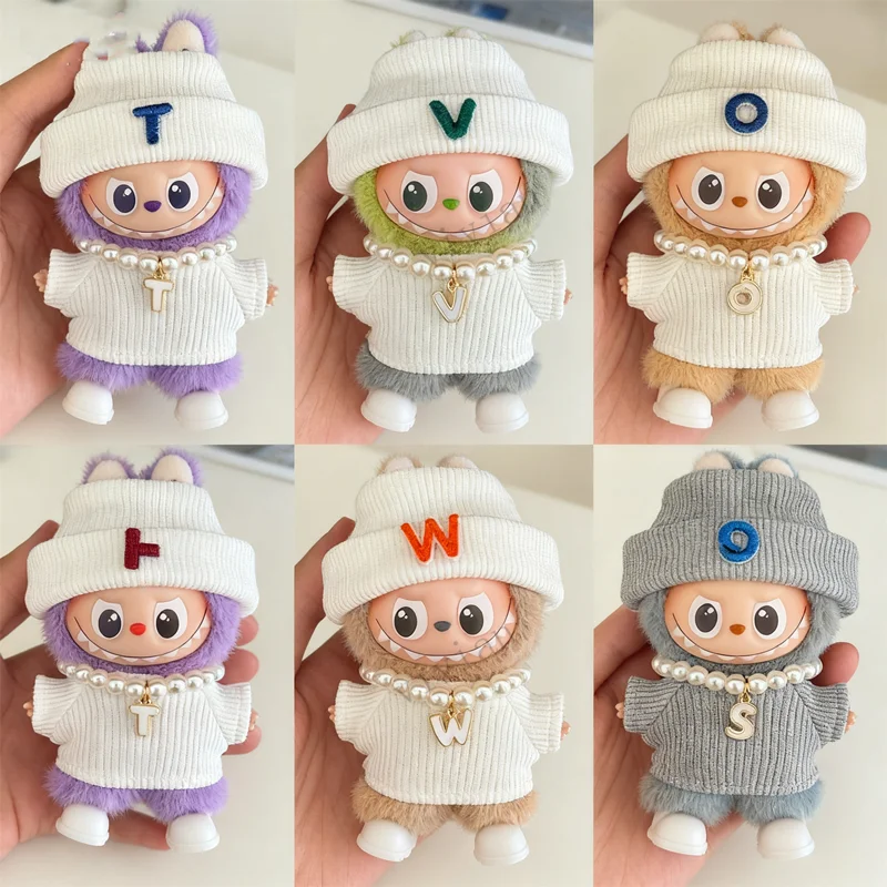 Zestaw dla Labubu 4.0 Pin for Love Series: 4 szt. kapelusz, litera, ubrania, naszyjnik z pereł, buty, akcesoria do ubranek dla lalki Labubu.