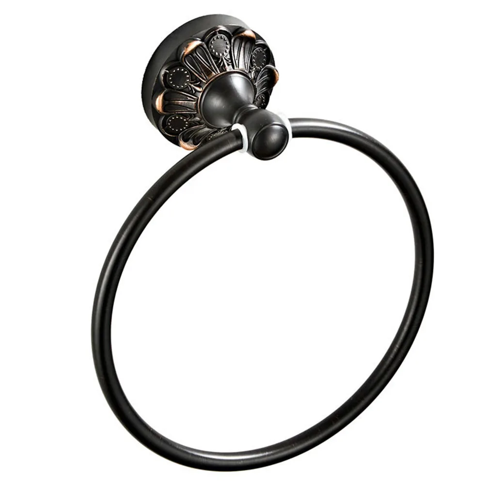 

Antique Finish Black Brass Towel Ring for Bathroom and Multiple Room Applications with Complete Installation Set