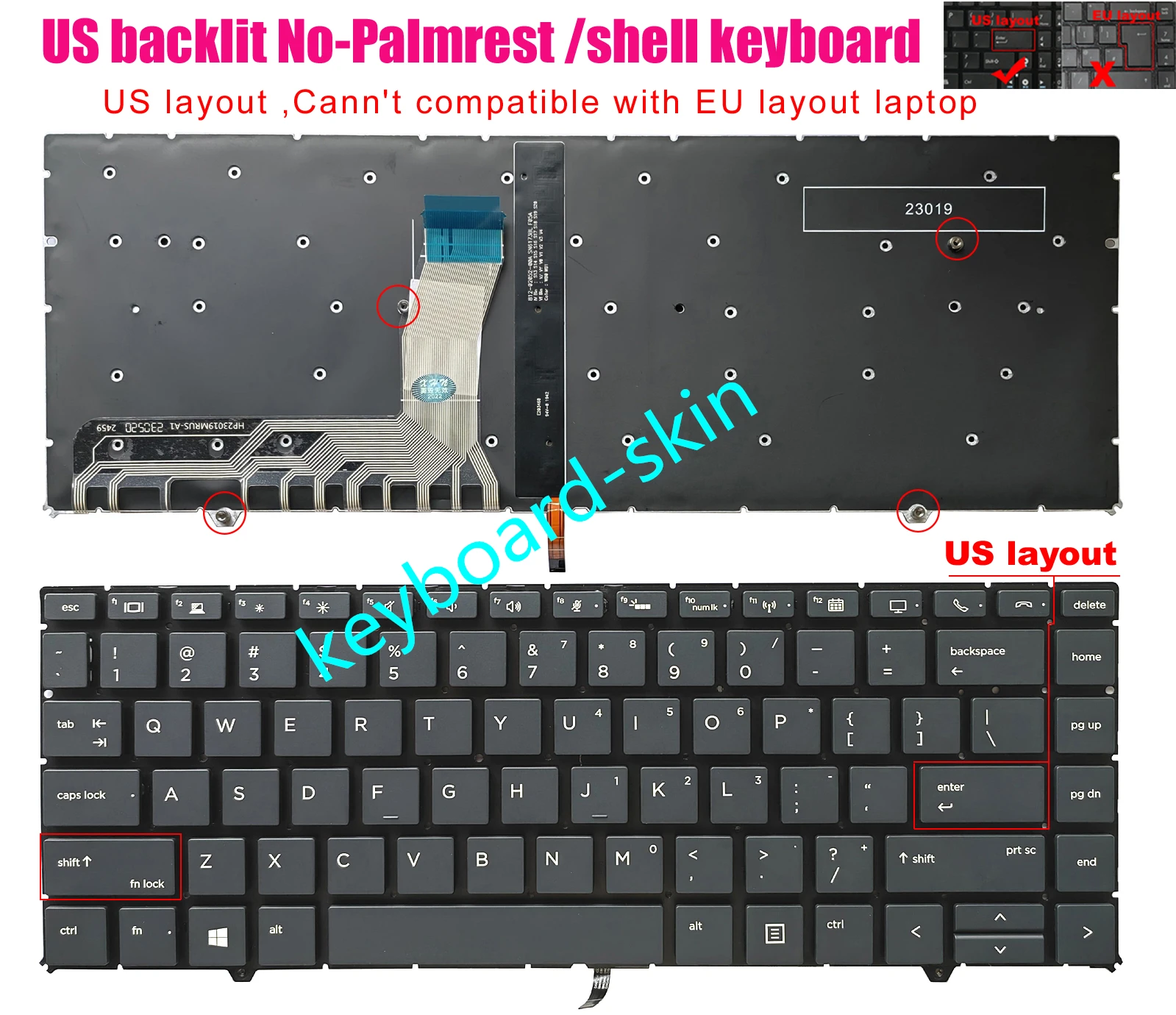 New US Backlit without-Palmrest Keyboard for HP Elitebook 1050 G1,HP ZBook Studio G5 /HSN-Q11C series laptop