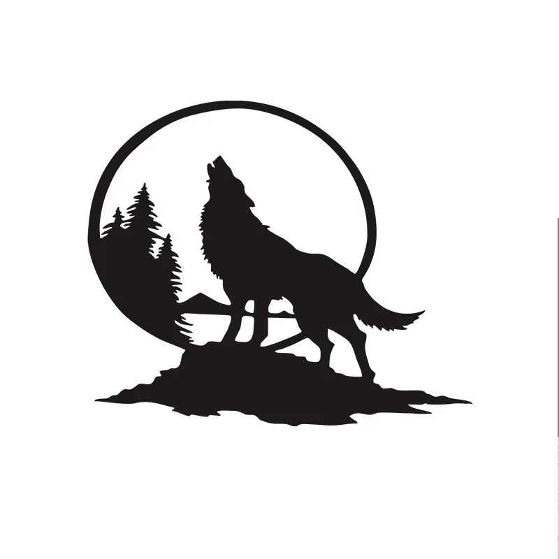 Wolf standing on the mountaintop gazing at the moon with personalized scratches, modified vinyl car stickers 15CM PVC KK