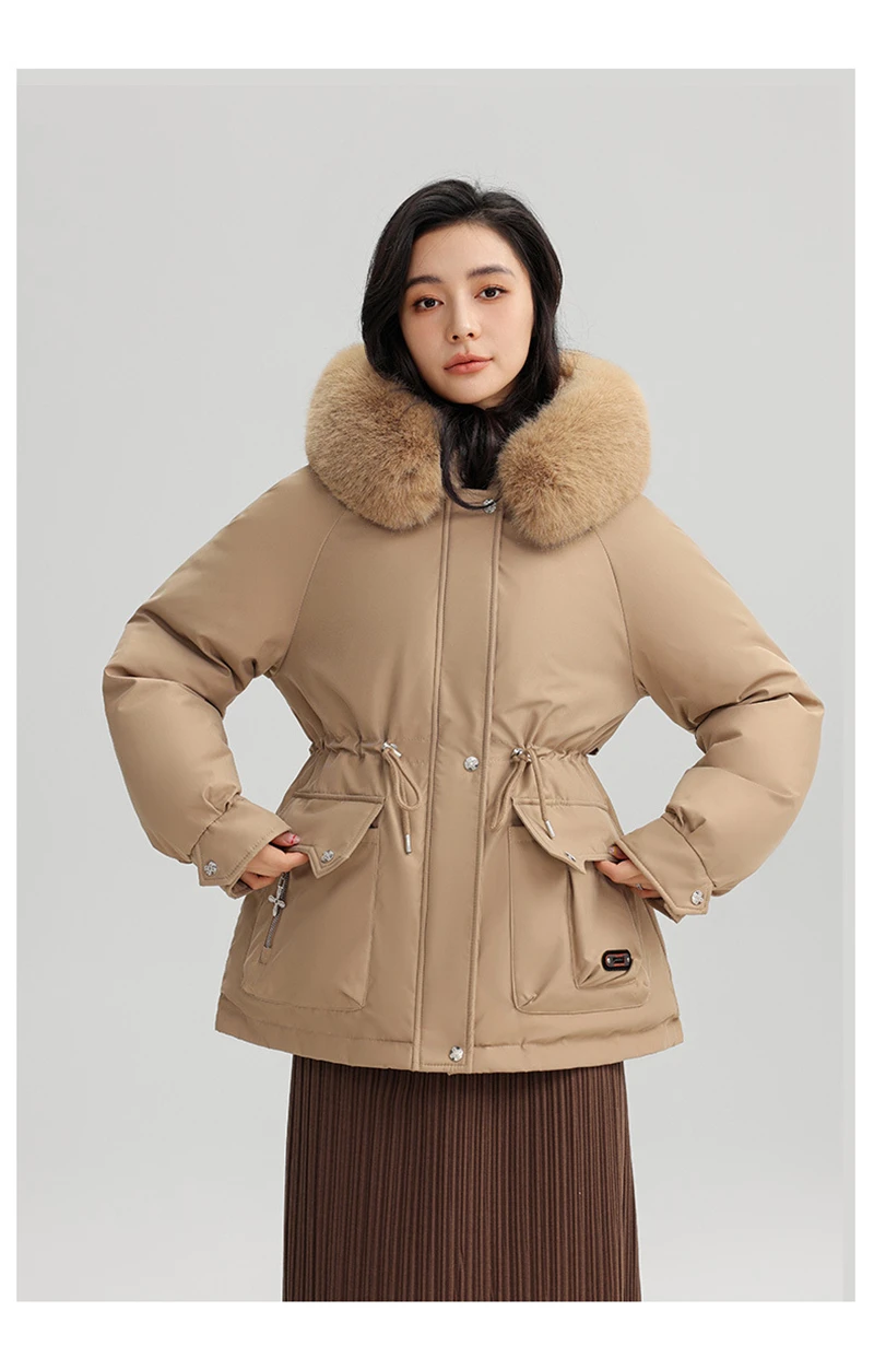 Winter New Warm Down Cotton Jacket with Large Fur Collar Hooded Coat Loose Women Thicken Parker Puffer Overcoat Casual Wear