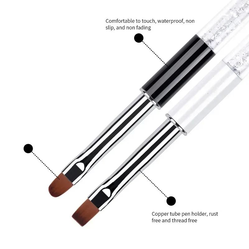 1pcs Oval & Flat UV Gel Nail Brush Rhinestone Handle Professional Nail Art Design Brushes Tool Line Drawing Pen Manicure Tools