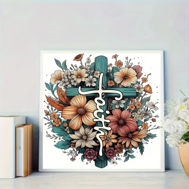Diamond Painting Set, Flower of Faith Theme, Round Diamond Full Diamond Art, Multiple Specifications to Choose From, Frameless