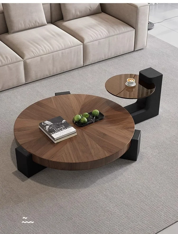 

Medieval walnut solid wood coffee table high-end round coffee table