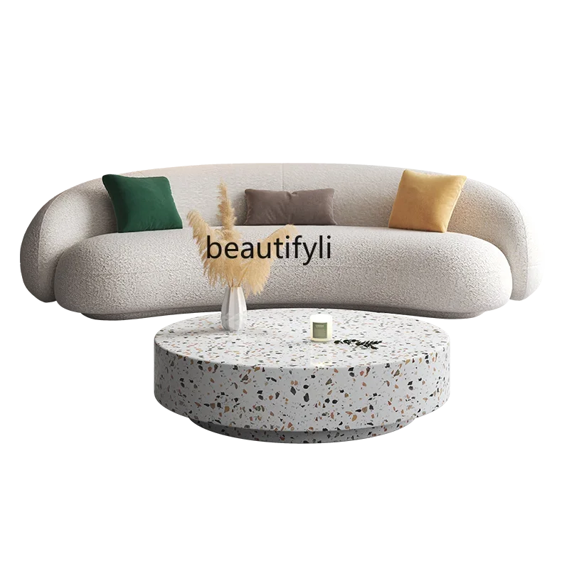 

Modern Light Luxury Lambswool Small Apartment Curved Sofa Living Room Silent Style Creative Designer