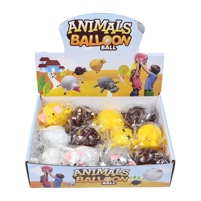Kids Funny Cattle Animals Inflate Vent Balls Toy Squeeze Soft Ball Balloon Fidget Party Sports Cute Funny Games Toys Gift