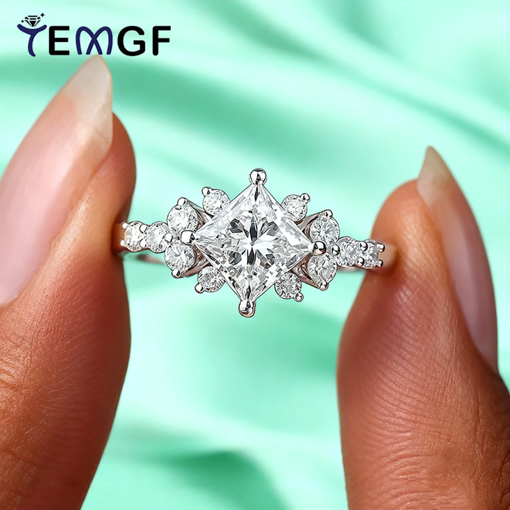 

TEMGF 5.5mm/7mm Square Cut Moissanite Ring 925 Sterling Silver Women Sparkling Wedding Rings Fine Jewelry With Certified Report
