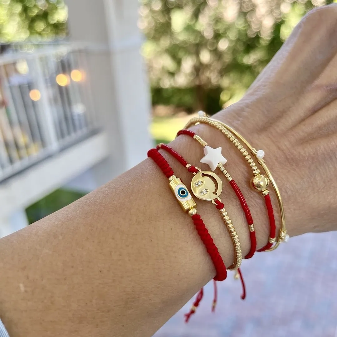 KKBEAD Lucky Red String Bracelets Evil Eye Bracelet For Women Jewelry Happy Smile Face Star Pulseras Accessories