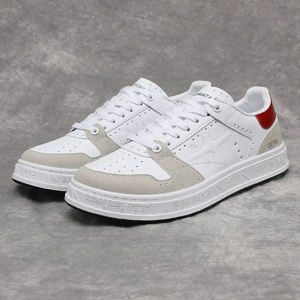 

Zapatillas deportivas casuales blancas para mujer, con diseño de empalme, estilo retro, punta redonda, con cordones, estilo nich