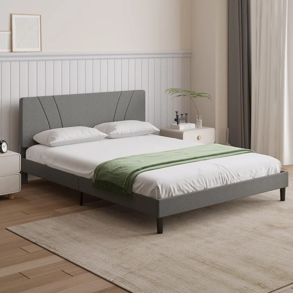 

Novilla Full Size Bed Frame No Box Spring Needed with Adjustable Headboard Upholstered Platform Bed with Strong Wooden Slats