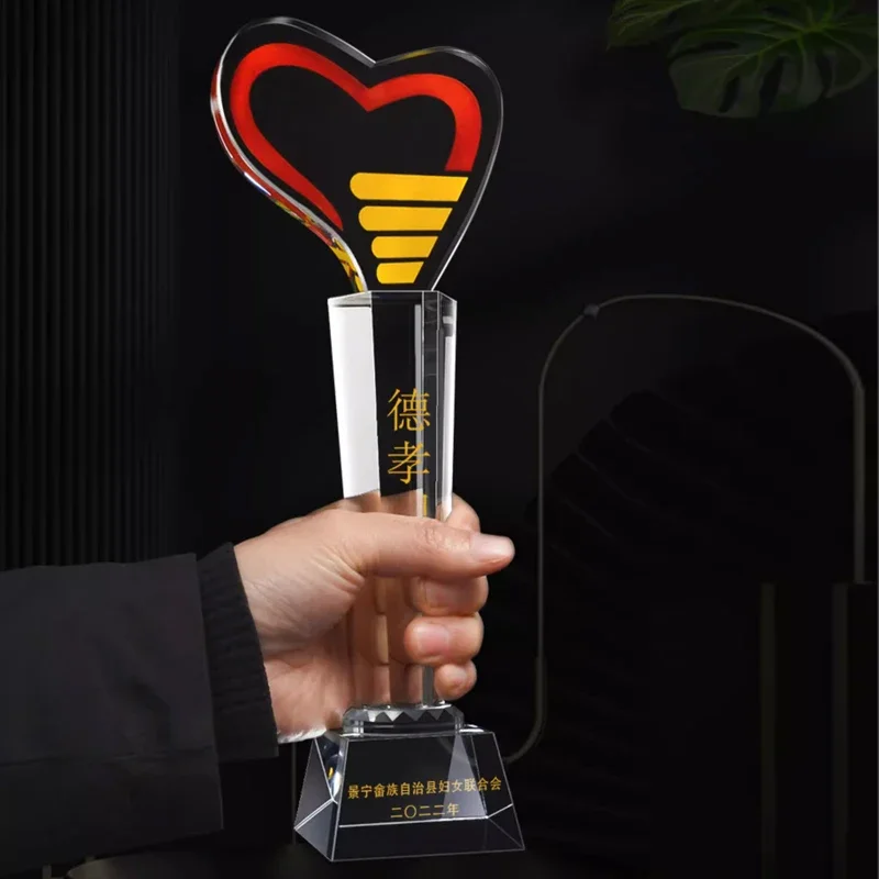 Customized Transparent Crystal Trophy, Creative Customized Column Shape, Excellent Employee Team Souvenirs, Love Trophy, 1Pc