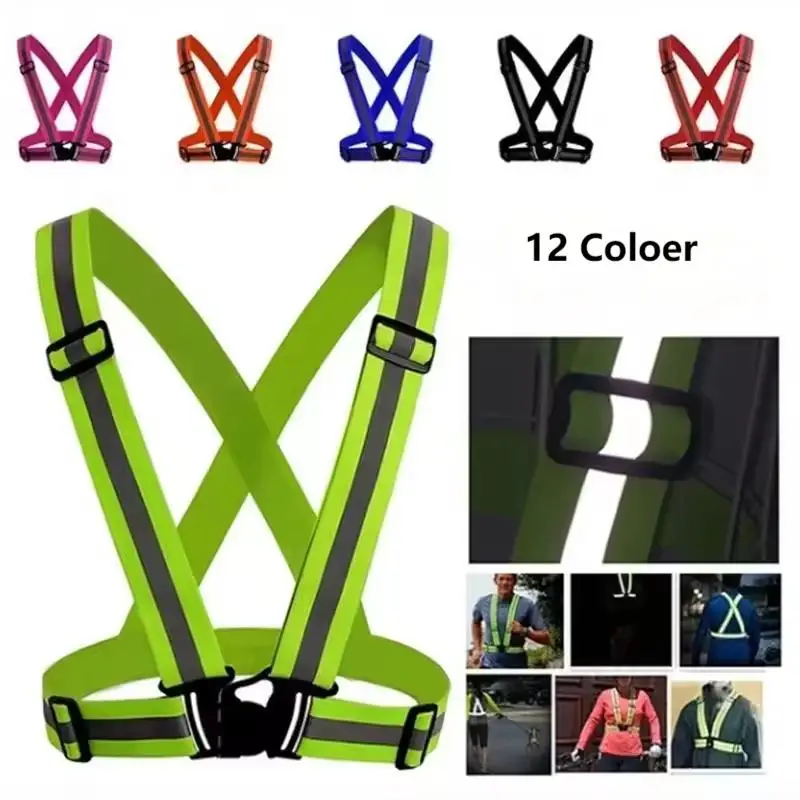Highlight  Straps Adjustable Safety Vest Elastic Band For Adults and Children  Running Riding Clothing 12 Colors