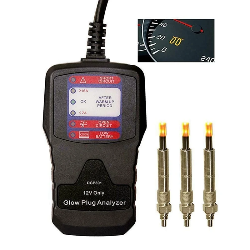 12V Automotive Glow Plug Analyzer Diesel Glow Plug Tester LED Diagnostic Tool Tester