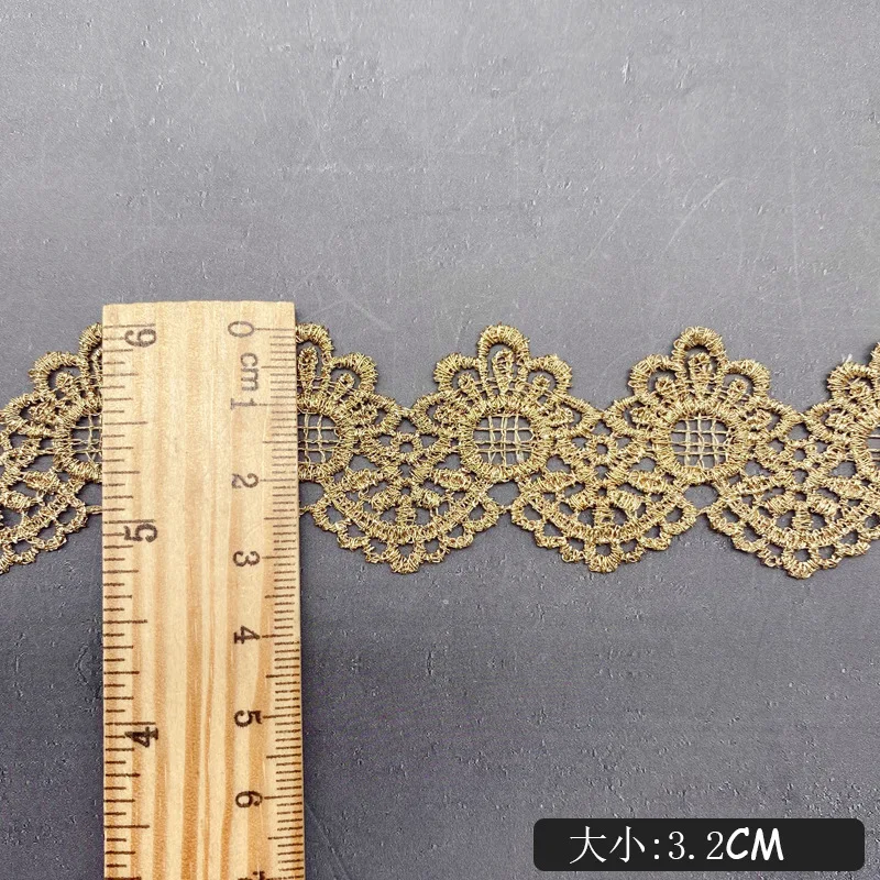 1 Yard Gold Flower Embroidered Lace Edge Trim Ribbon Fabric Patchwork Wedding Dress DIY Sewing Craft 3.2cm Width