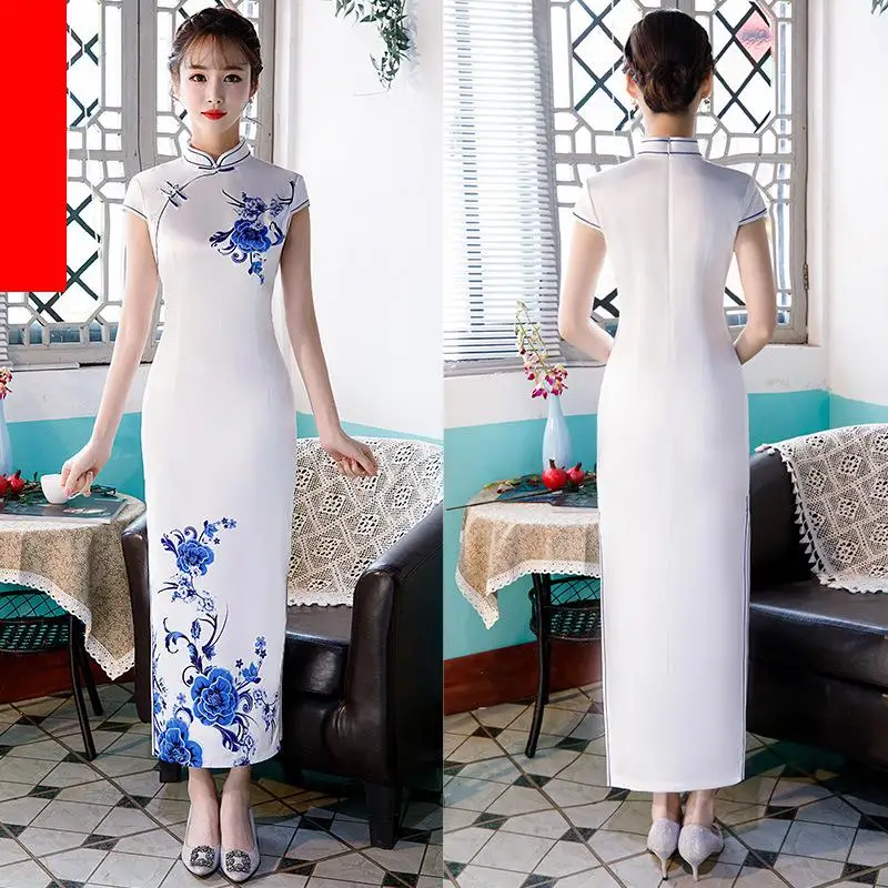 Robe de soirée traditionnelle chinoise pour femmes, imprimé Qipao, Vintage, bouton, Cheongsam