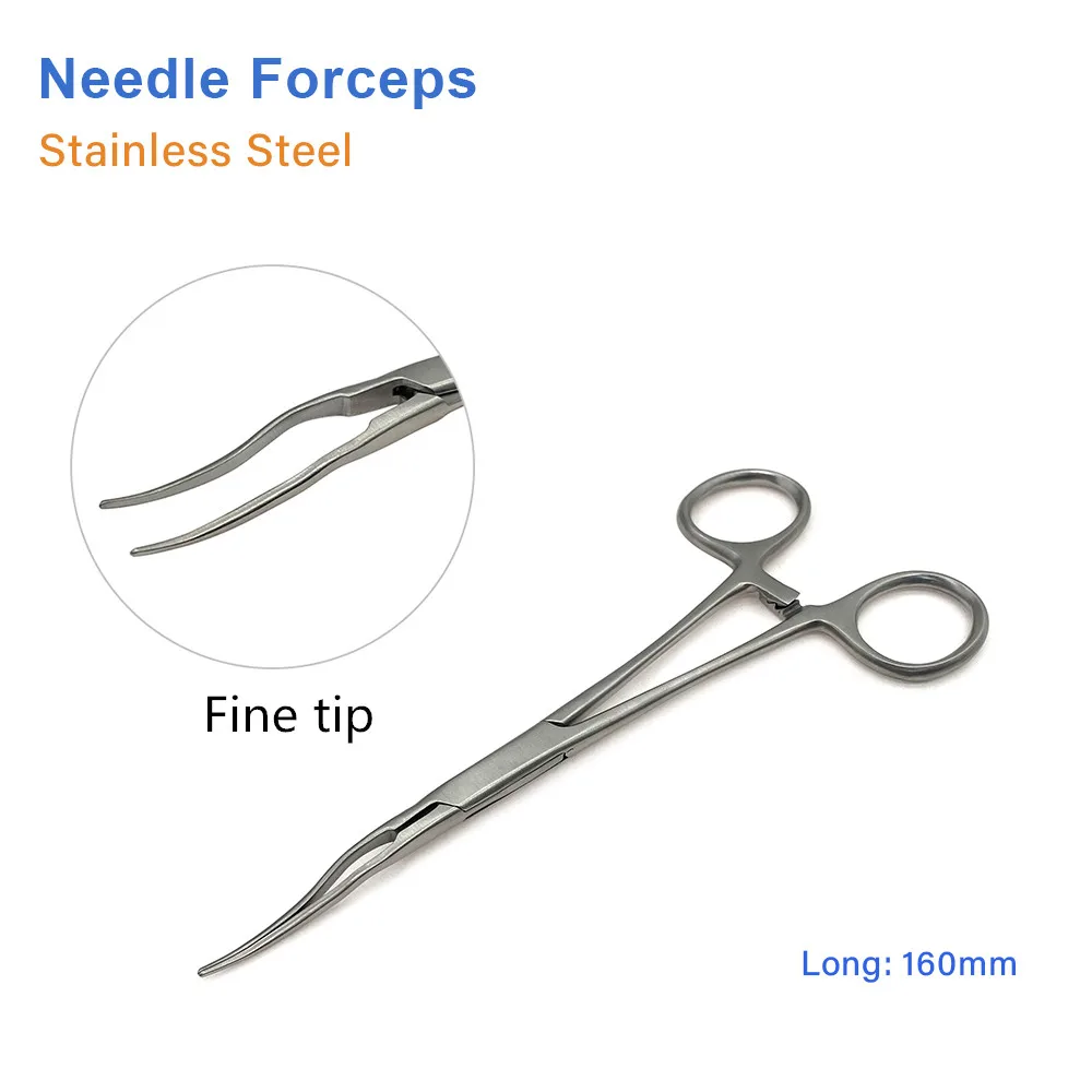 Stainless Steel Needle Holder Hair Pulling Fishing Pliers Hemostatic Clamp fine tip curved Cosmetic plastic surgery